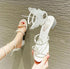 Summer Women Butterfly Wraps Mid Block Heels